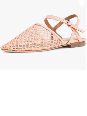 miss left Pink Braided Mesh Cutout Round Toe Flat Ankle Strap Buckle Sandals